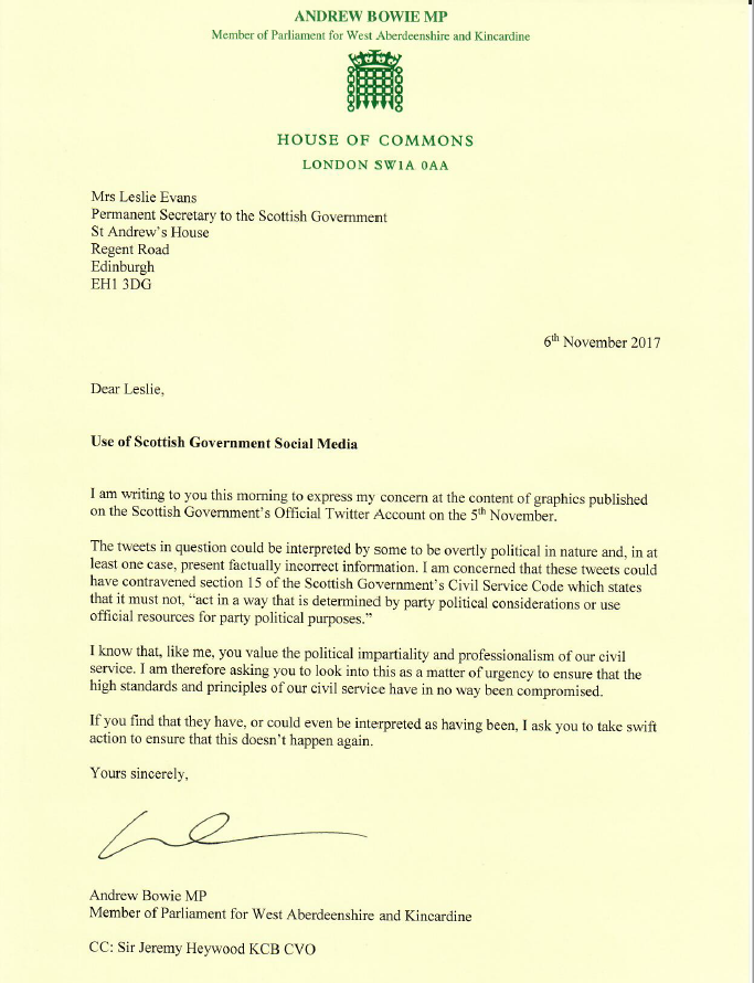 Andrew Bowie Letter send to ScotGov