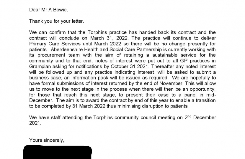 Update on the Future of Torphins Medical Practice